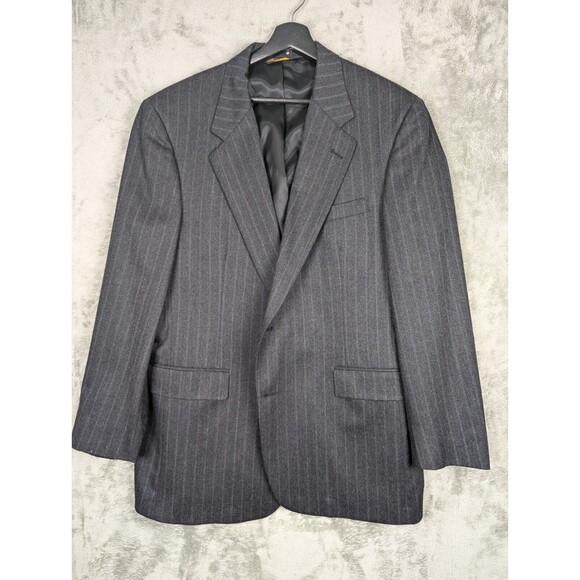 Brook Brothers Suit Jacket Men's 44L38 Black Striped Wool Single Breast 2 Button - Picture 1 of 12